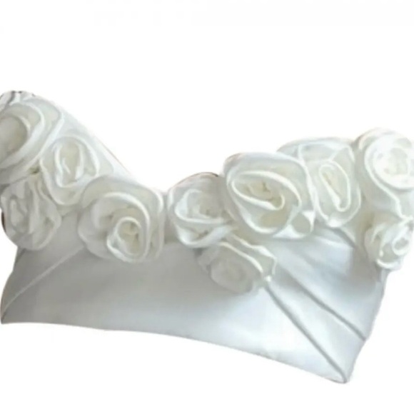 Meshki Tops - Meshki White Strapless Rose Appliqué Crop Top